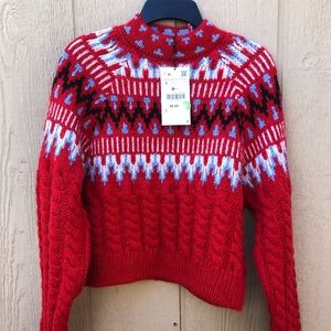 Zara high neck cable knit sweater , red
